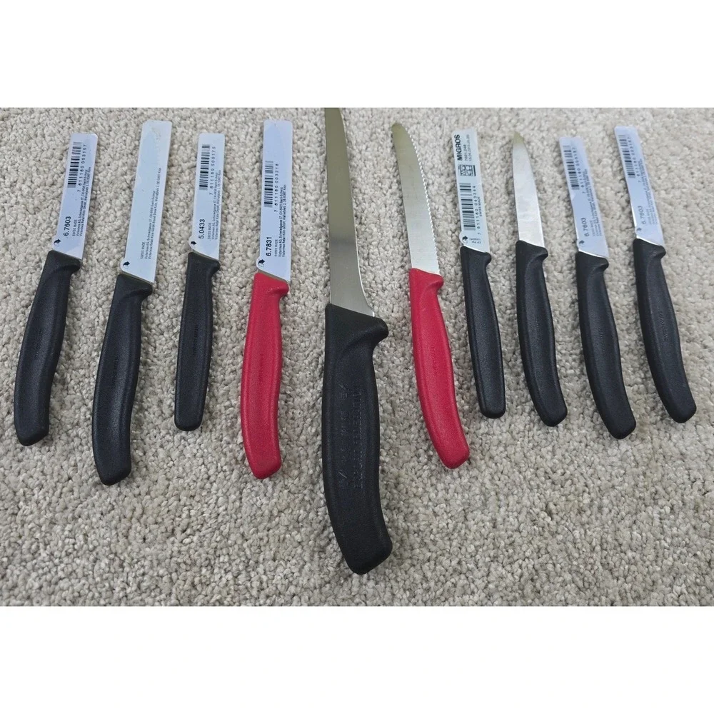 Victorinox Swiss Made Kitchen Knife Set 10pc Paring Serrated Fillet Black Red